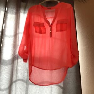 neon coral blouse